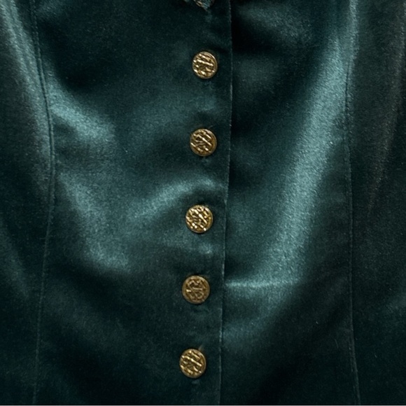 Emerald Green Velvet Victorian Lace Fitted Y2K Vest Waist Coat Boho Gypsy M - Picture 4 of 8